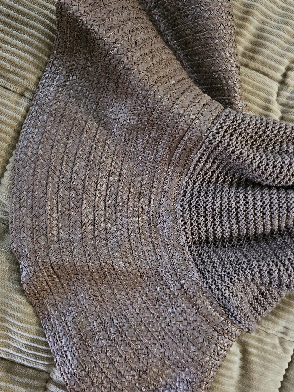 Patricia Underwood Wide-Brim Knit-Crown Straw Hat - Taupe